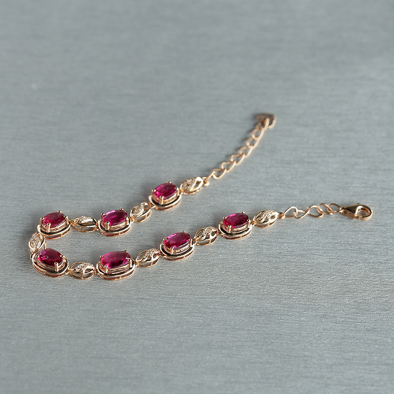 18K金镶钻天然巴西彩色碧玺手链 - 红掌柜