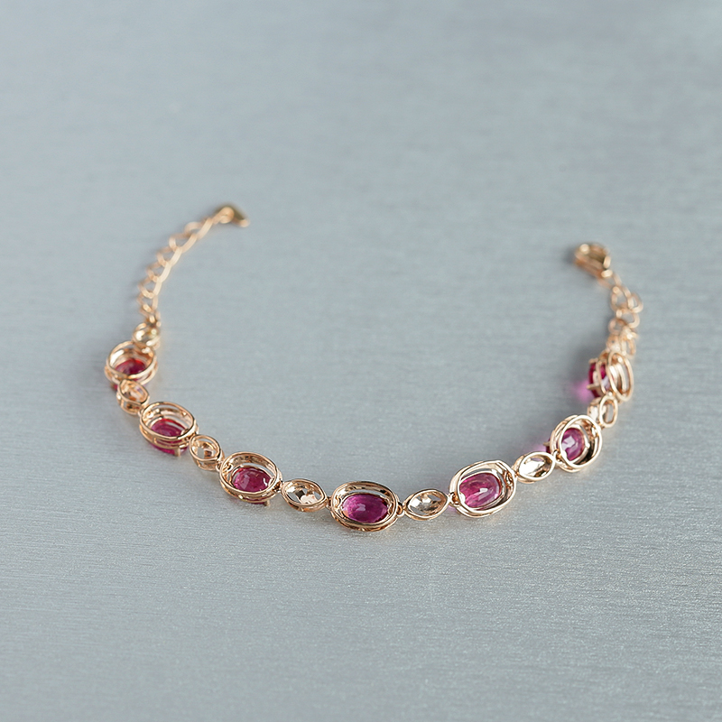 18K金天然巴西彩色碧玺手链 - 红掌柜