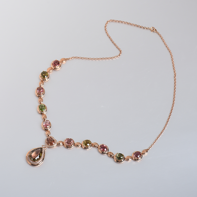 巴西天然彩色碧玺晚装项链 - 红掌柜