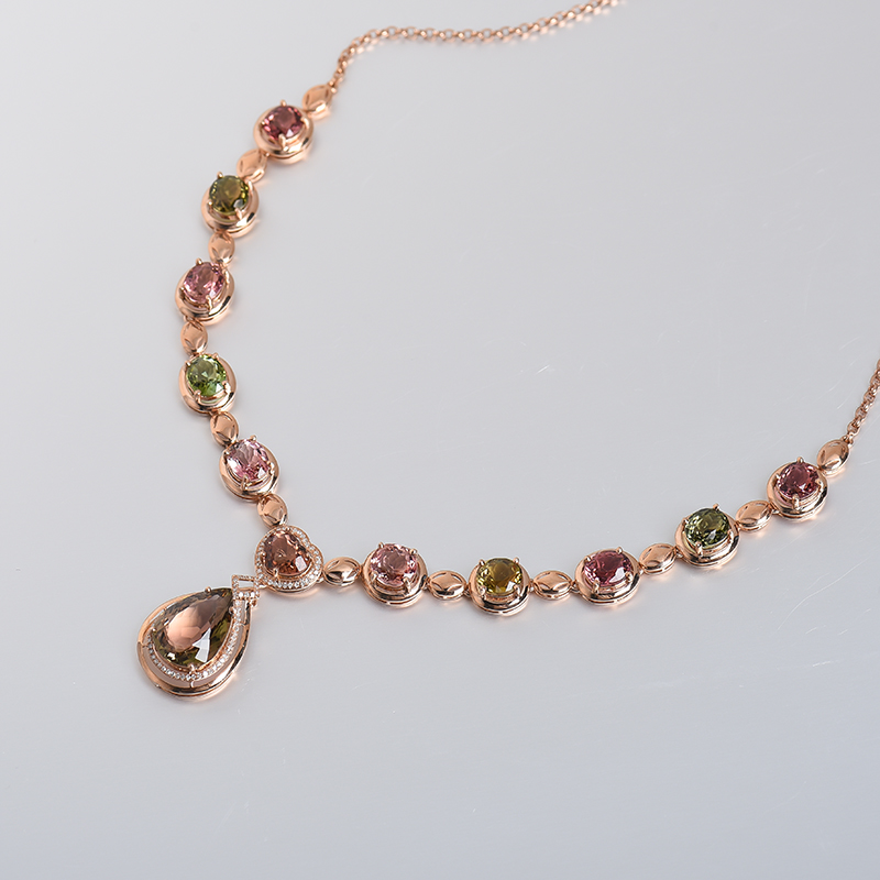 天然彩色碧玺晚装项链 - 红掌柜