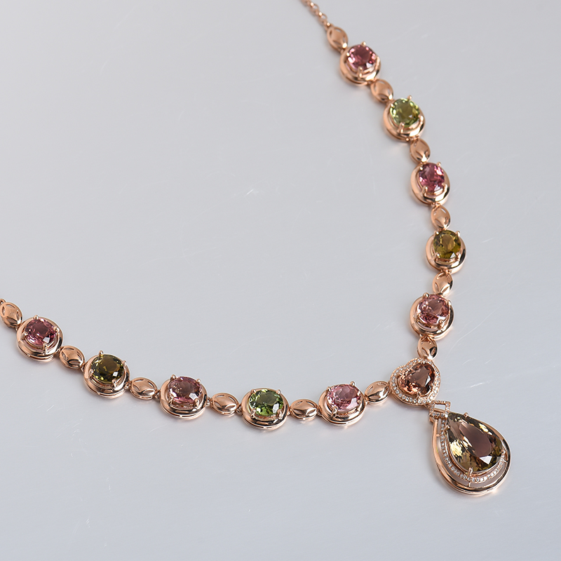 彩色碧玺晚装项链 - 红掌柜