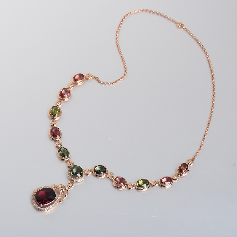 巴西天然彩色碧玺晚装项链 - 红掌柜