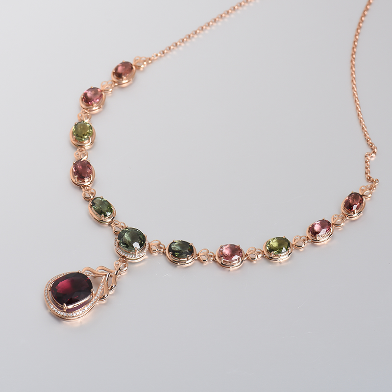 天然彩色碧玺晚装项链 - 红掌柜