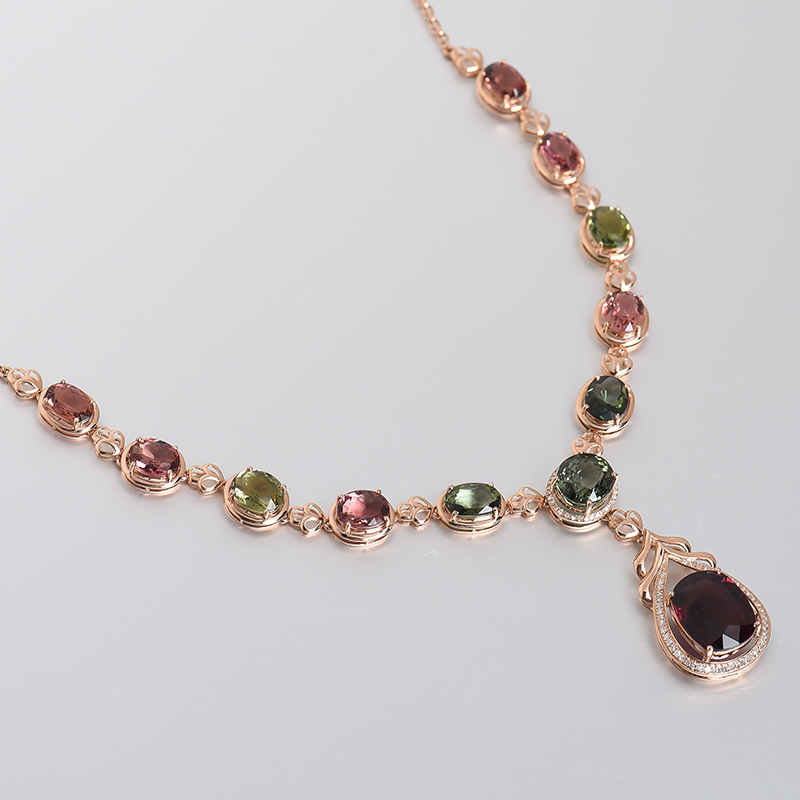 彩色碧玺晚装项链 - 红掌柜