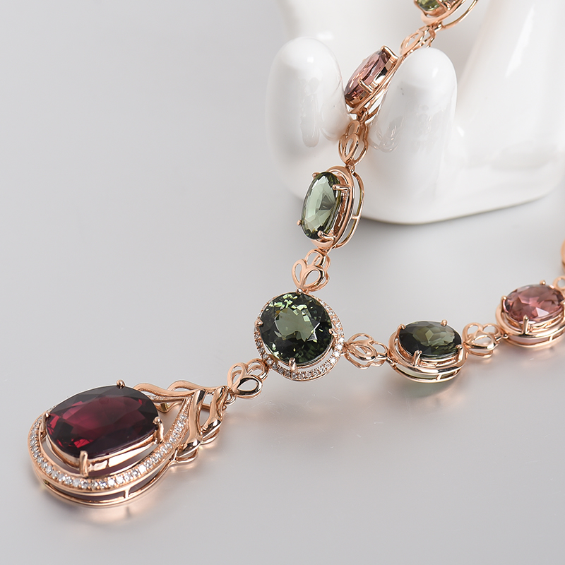 巴西天然彩色碧玺项链 - 红掌柜