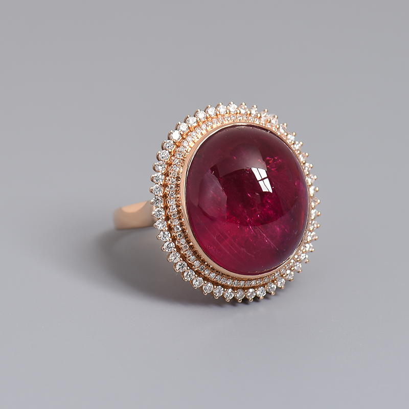 金镶钻红碧玺戒指-红掌柜