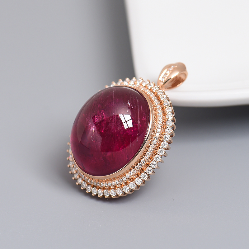 18K金镶钻红碧玺吊坠-红掌柜