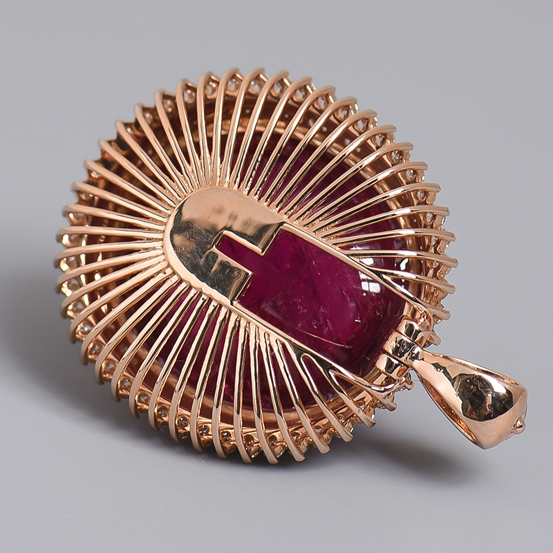 18K金镶钻红碧玺吊坠-红掌柜