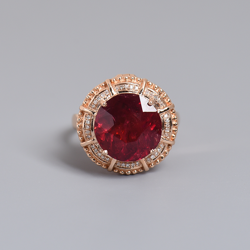 18K金镶钻红碧玺戒指-红掌柜