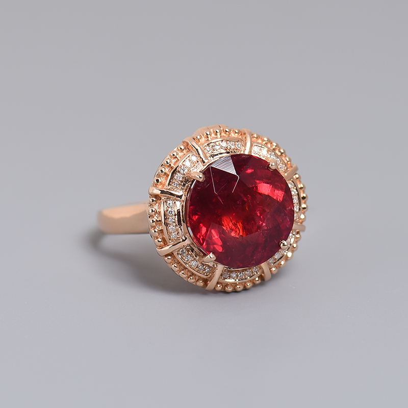 K金镶钻红碧玺戒指-红掌柜