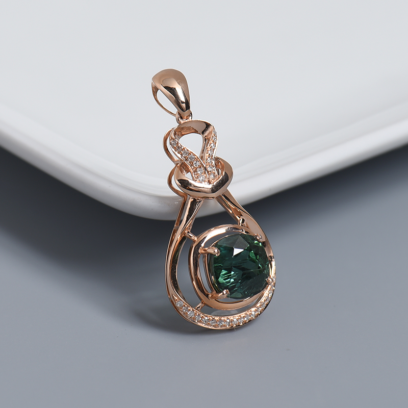 18K金镶钻绿色碧玺吊坠 - 红掌柜