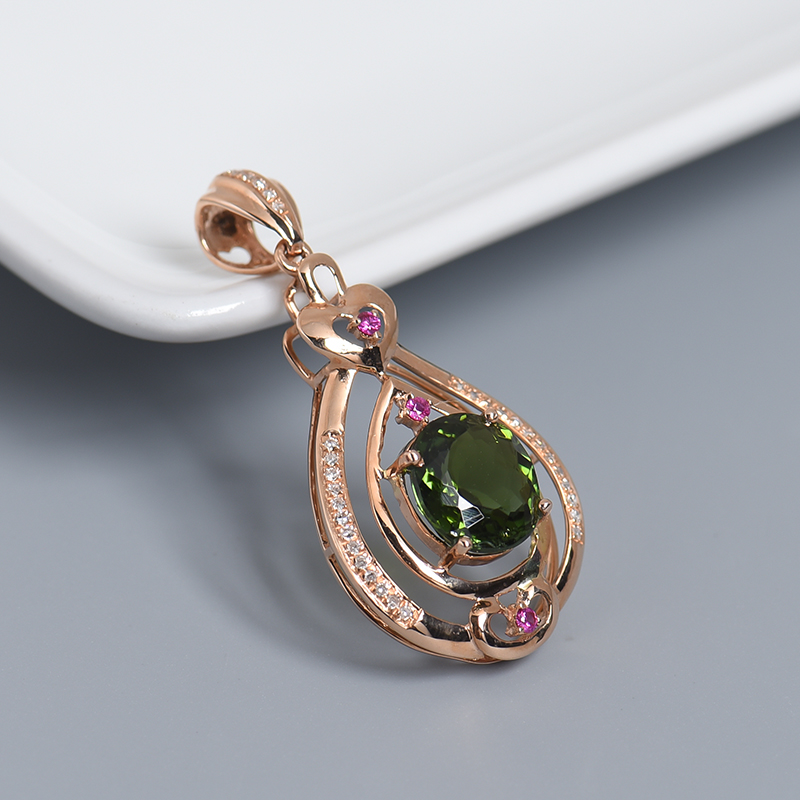 18K金镶钻绿色碧玺吊坠 - 红掌柜