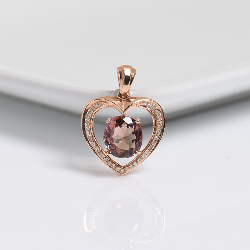 18K金镶钻碧玺吊坠-红掌柜