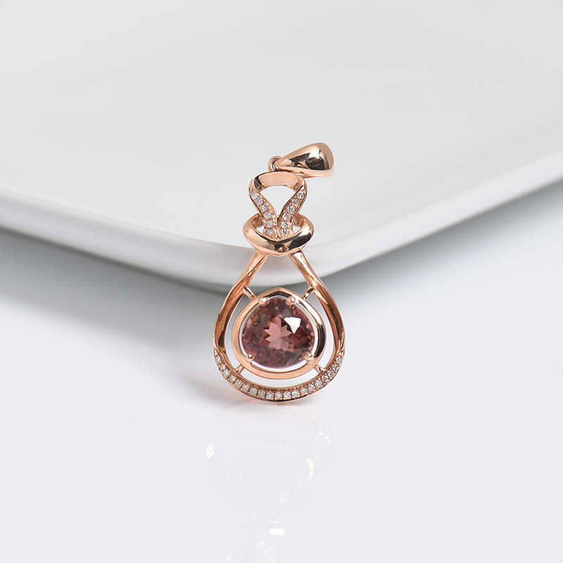 18K金镶钻碧玺吊坠-红掌柜