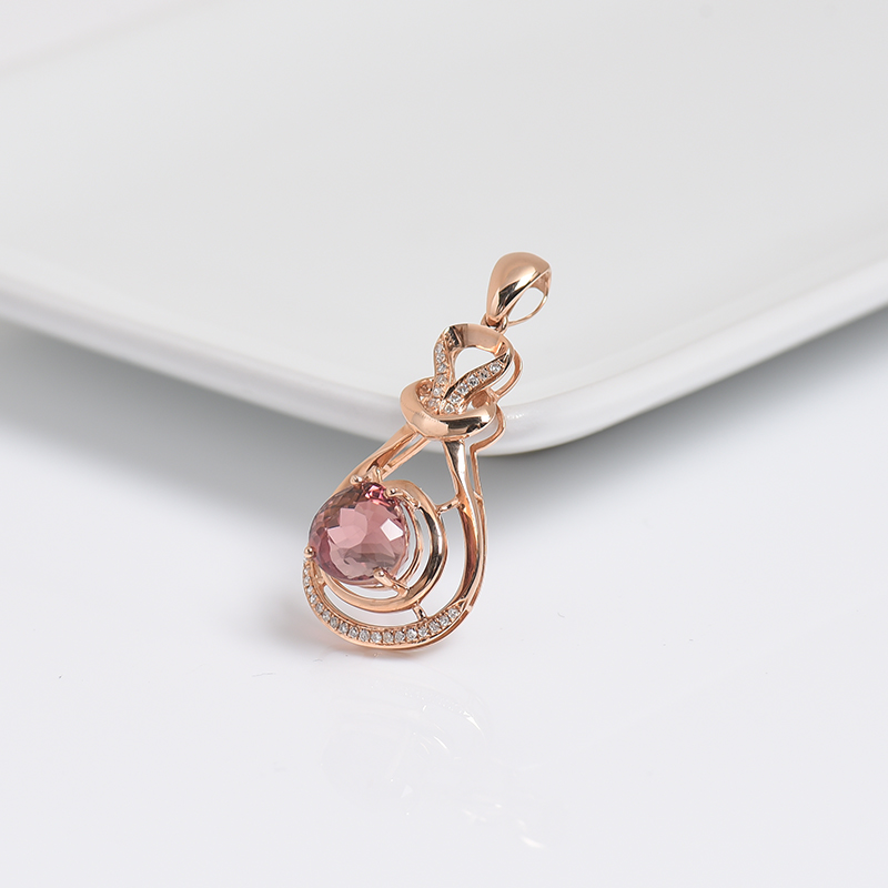 金镶钻碧玺吊坠-红掌柜