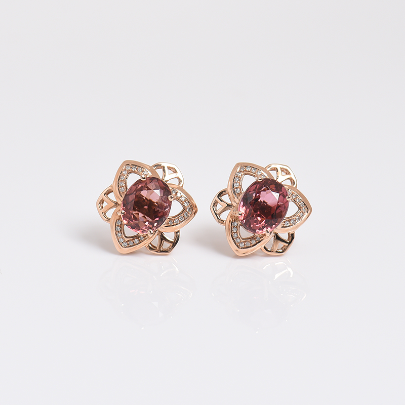 18K金镶钻碧玺耳钉-红掌柜