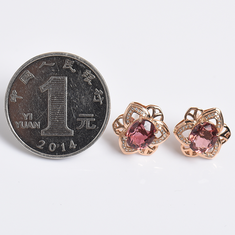 巴西天然碧玺耳钉-红掌柜