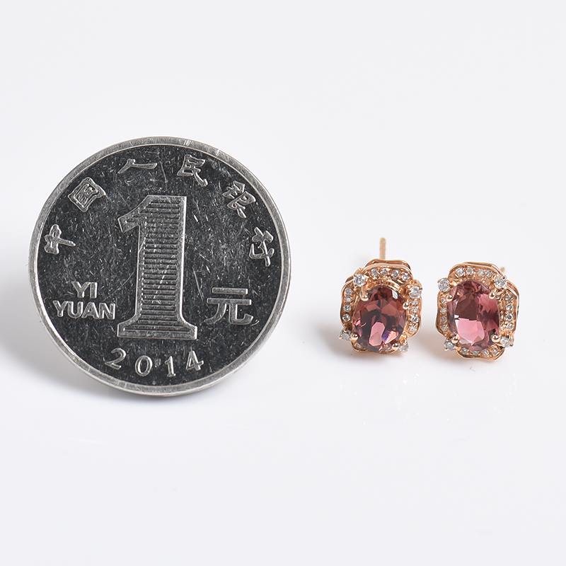 巴西天然碧玺耳钉-红掌柜