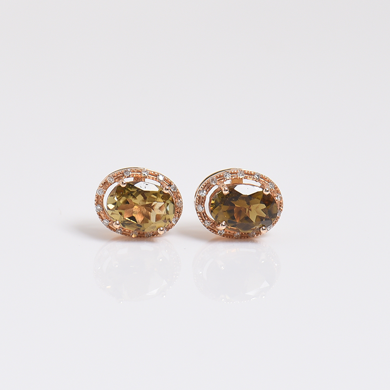 18K金镶钻碧玺耳钉-红掌柜