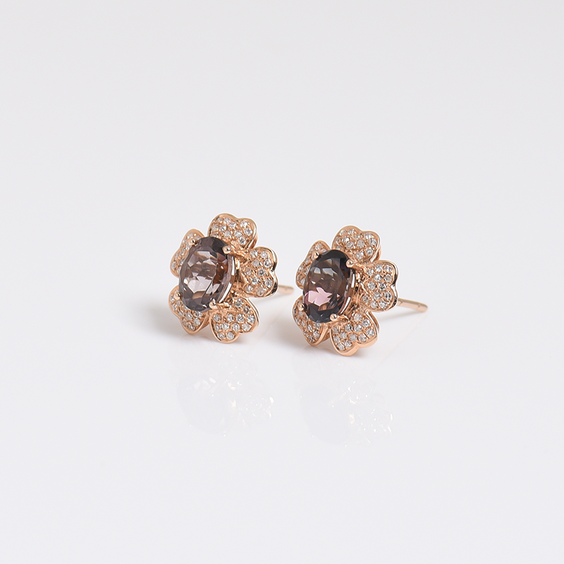 金镶钻碧玺耳钉-红掌柜