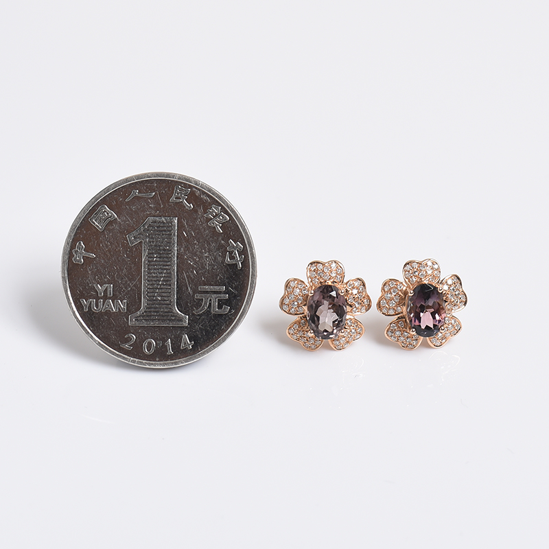 天然巴西碧玺耳钉-红掌柜