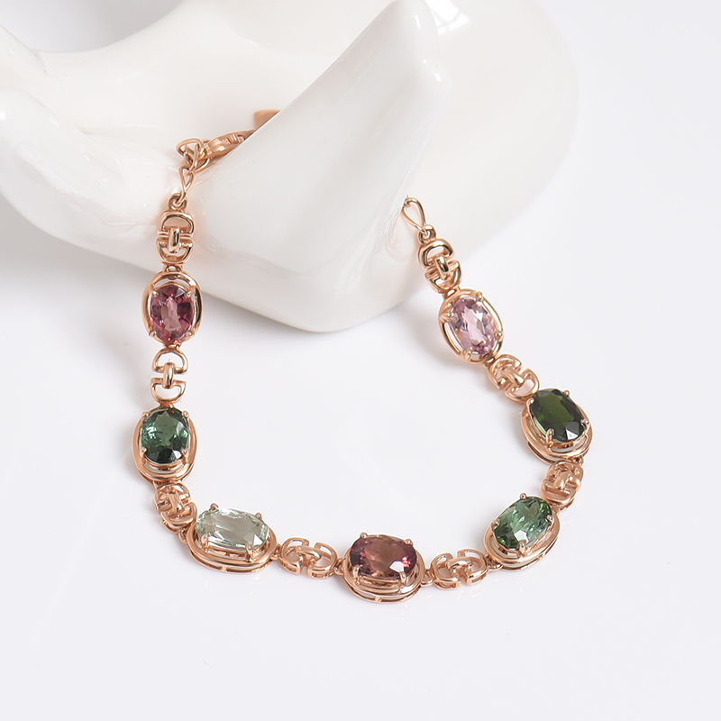 18K金镶钻碧玺手链-红掌柜