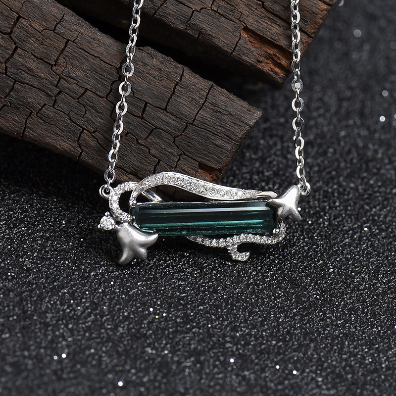 18K白金镶钻巴西天然绿碧玺吊坠-红掌柜