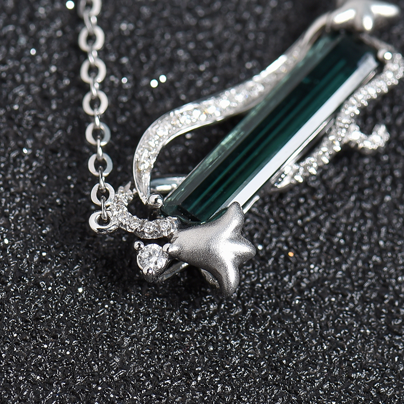 18K白金镶钻巴西天然碧玺吊坠-红掌柜