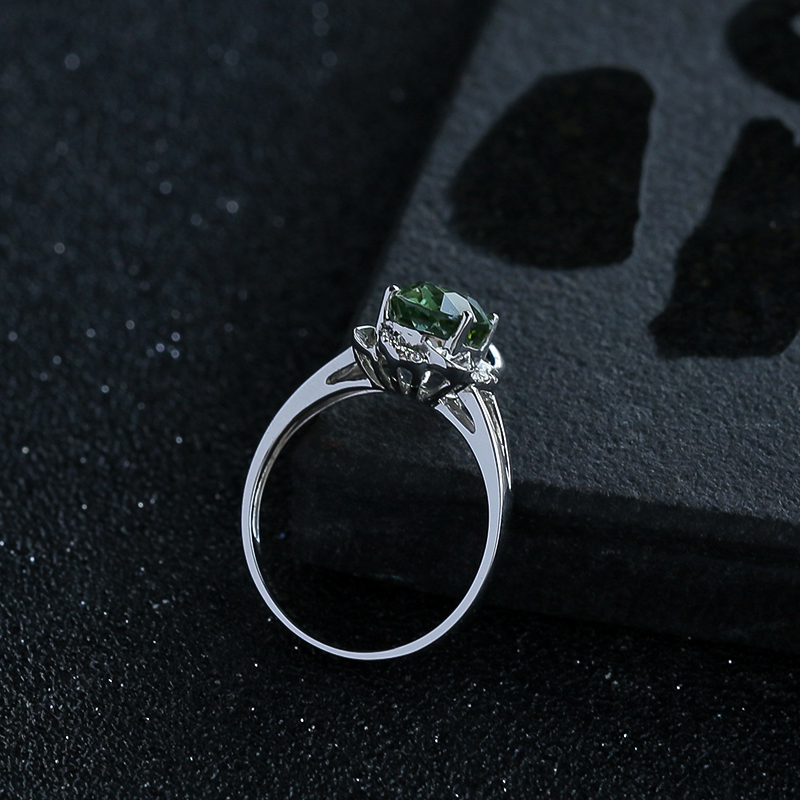 18K白金镶钻绿碧玺戒指 - 红掌柜