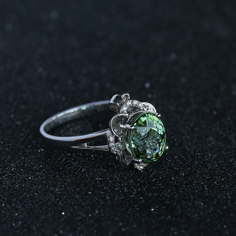 18K金镶钻绿碧玺戒指 - 红掌柜