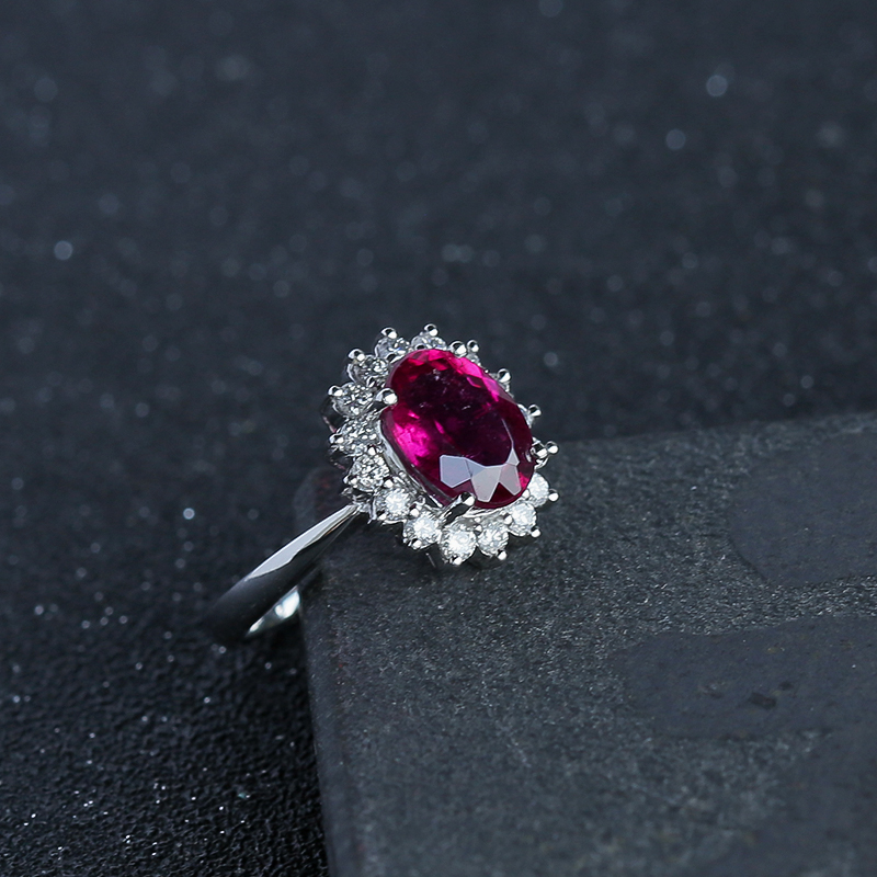 天然18K金镶钻红碧玺戒指 - 红掌柜