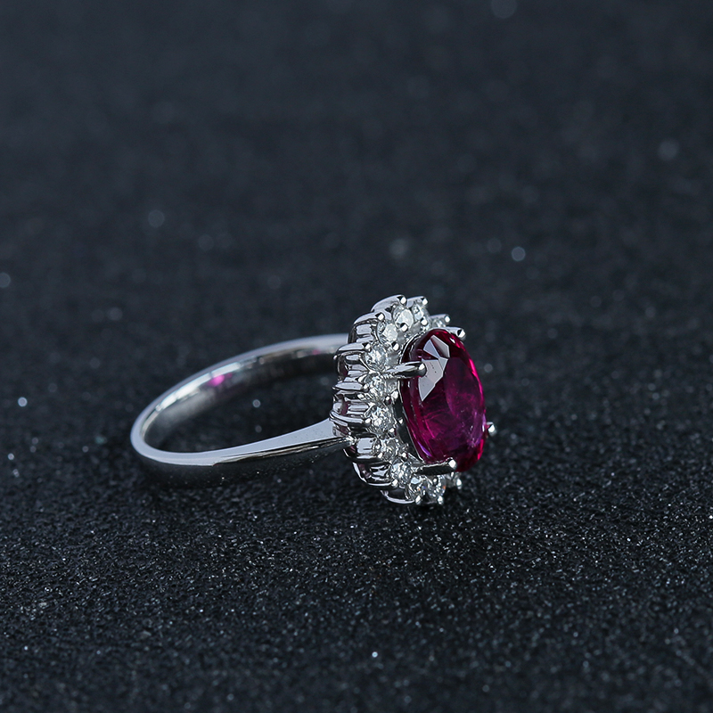 K金镶钻红碧玺戒指 - 红掌柜