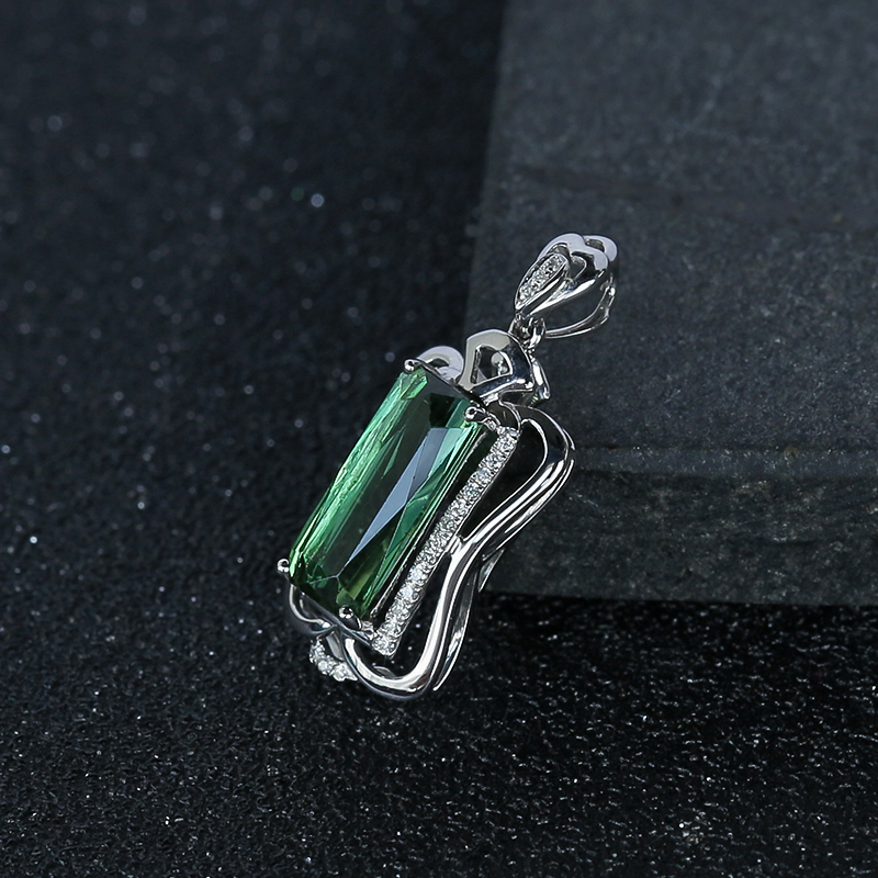 天然18K白金镶钻绿碧玺吊坠 - 红掌柜