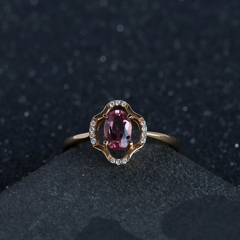 巴西天然18K金红碧玺戒指 - 红掌柜