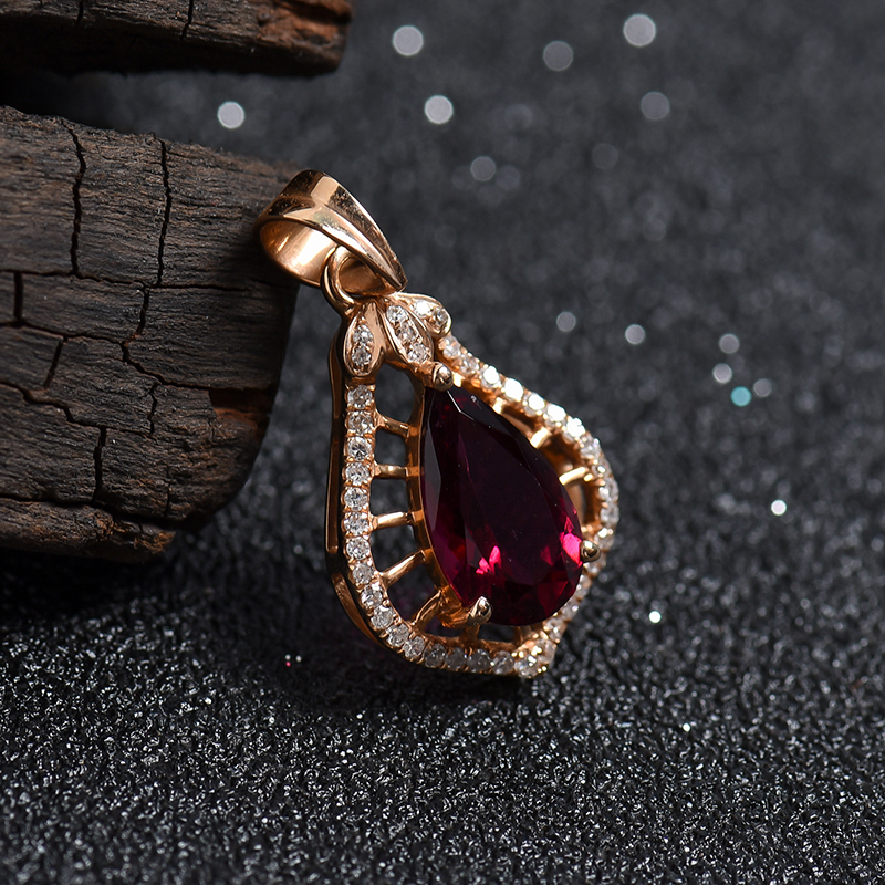 金镶钻巴西天然红碧玺吊坠-红掌柜