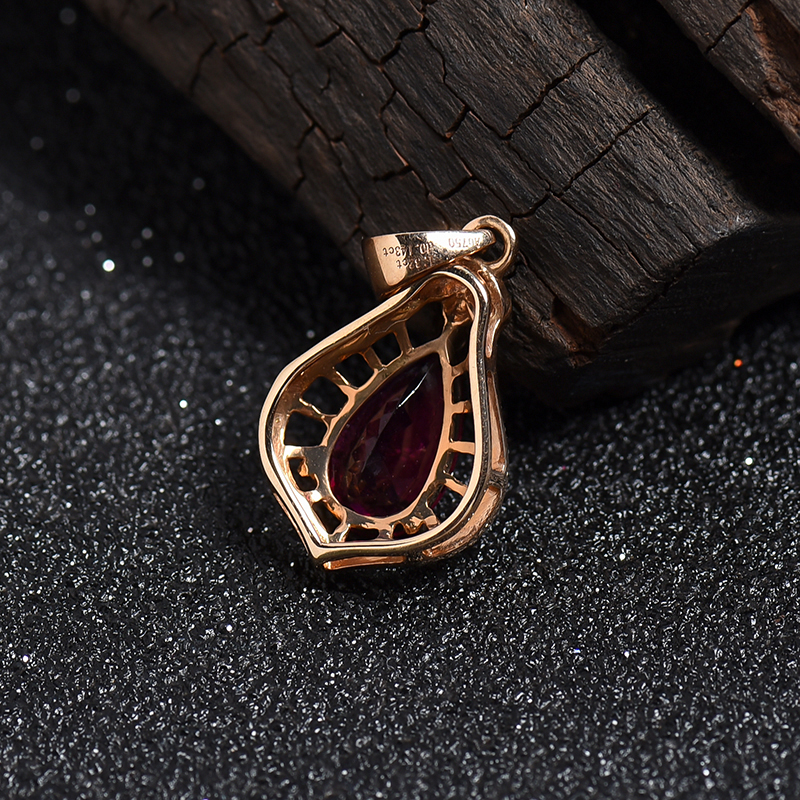 18K金镶钻巴西天然碧玺吊坠-红掌柜