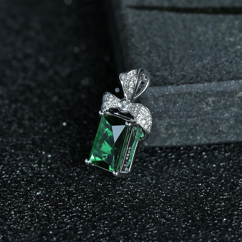 巴西天然18K白金镶钻绿碧玺吊坠 - 红掌柜