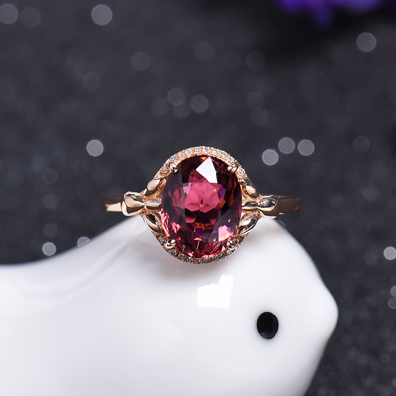 18K金镶钻碧玺戒指-红掌柜