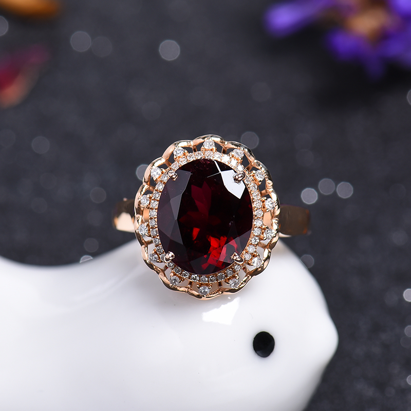 18K金镶钻碧玺戒指-红掌柜