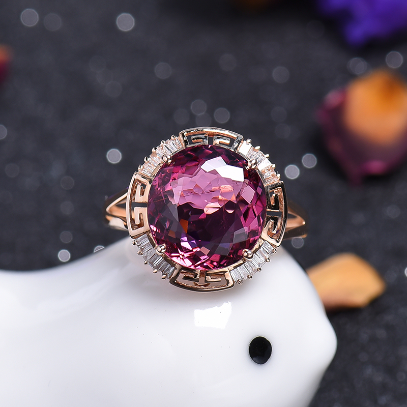 18K金镶钻碧玺戒指-红掌柜