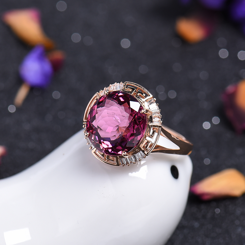 金镶钻碧玺戒指-红掌柜