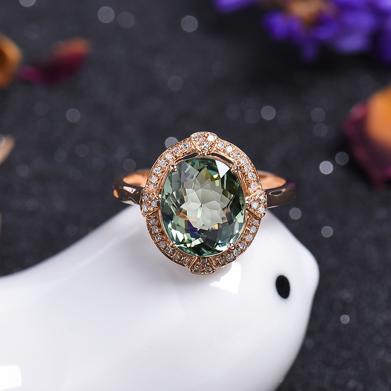 18K金镶钻碧玺戒指-红掌柜