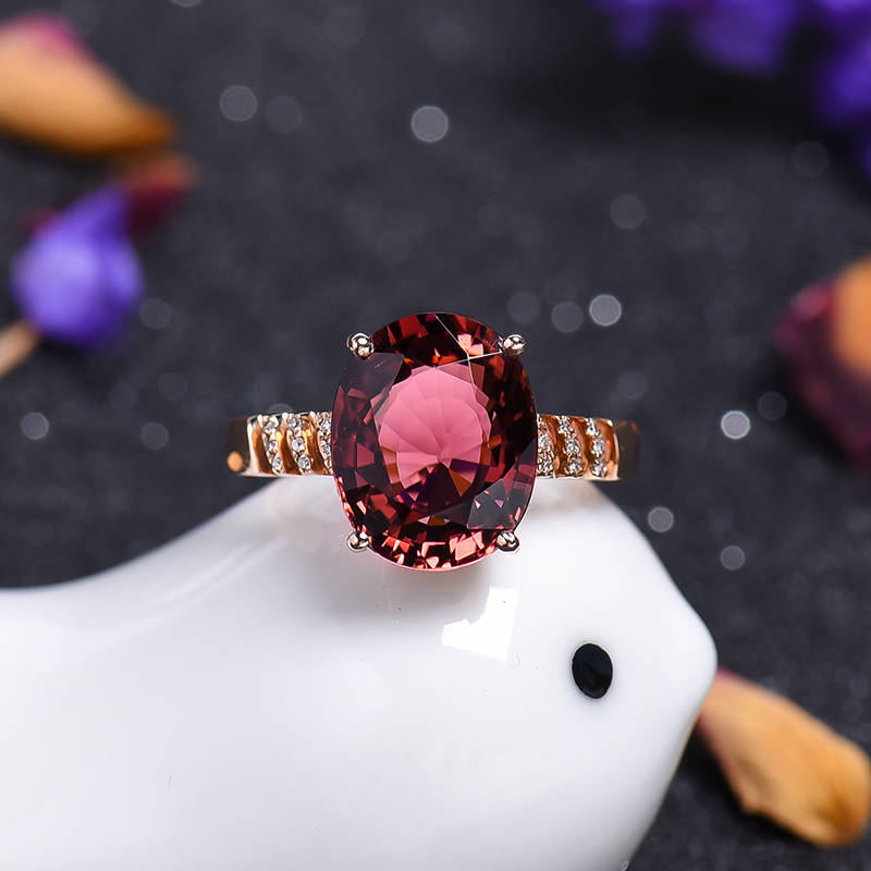 18K金镶钻碧玺戒指-红掌柜