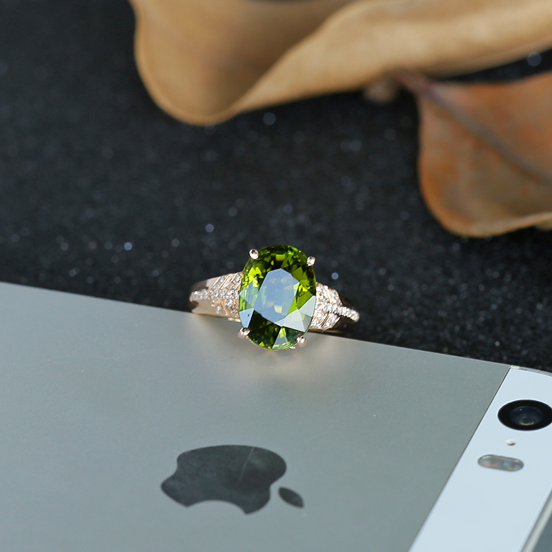 18K金镶钻碧玺戒指-红掌柜