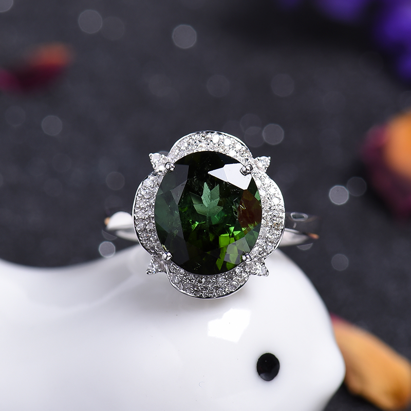 18K金镶钻碧玺戒指-红掌柜