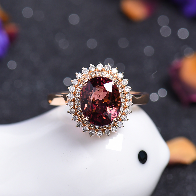 18K金镶钻碧玺戒指-红掌柜