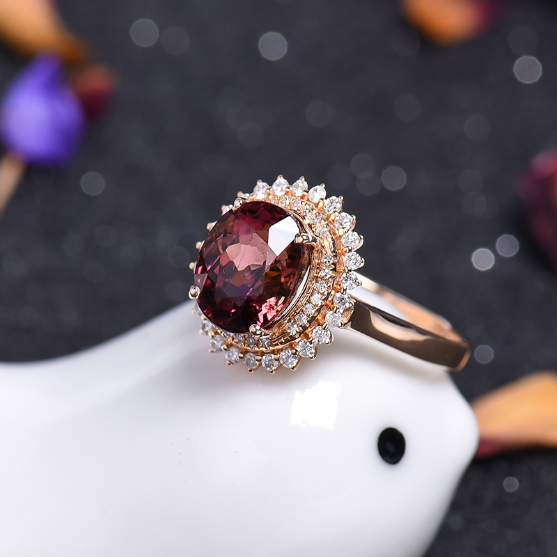 金镶钻碧玺戒指-红掌柜