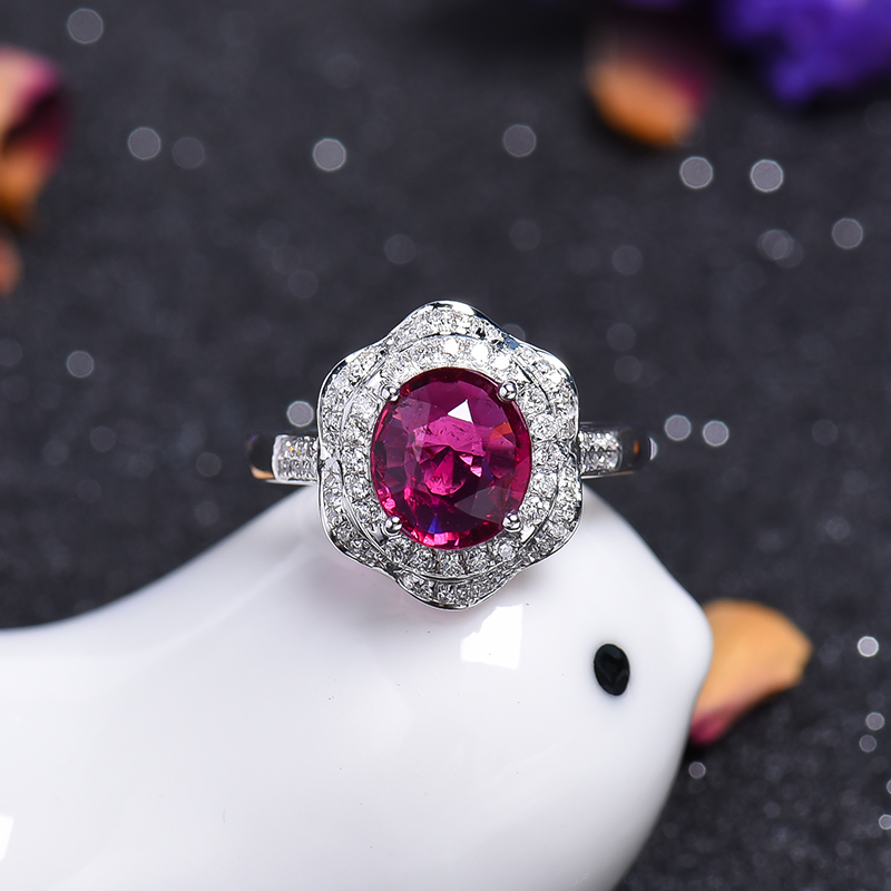 18K金镶钻碧玺戒指-红掌柜