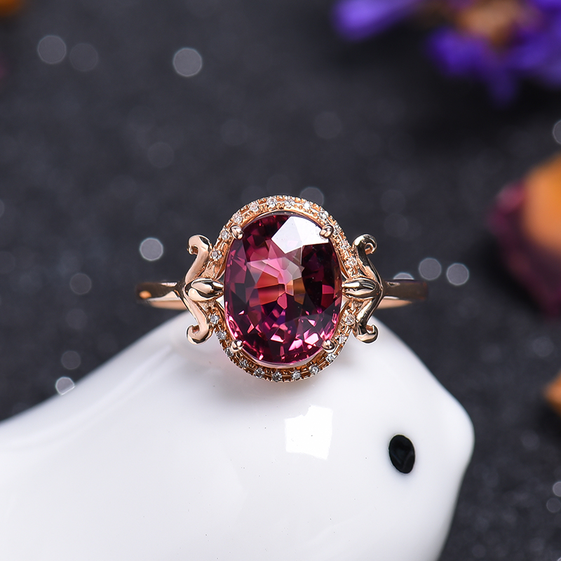 18K金镶钻碧玺戒指-红掌柜