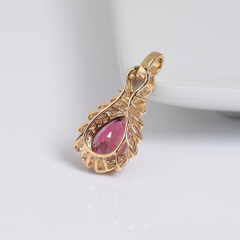 18K金镶钻碧玺刻面吊坠-红掌柜